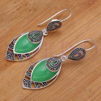 

Women Gift word Love new vintage green gem stone plated hook women dangle earrings newnoble lady's