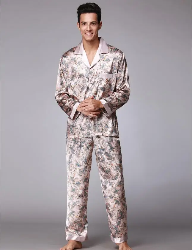 Hot!Sexy Pajamas Suit for Men Silky smooth Anti real silk Pajamas Bathrobe Leisure suit Elegant