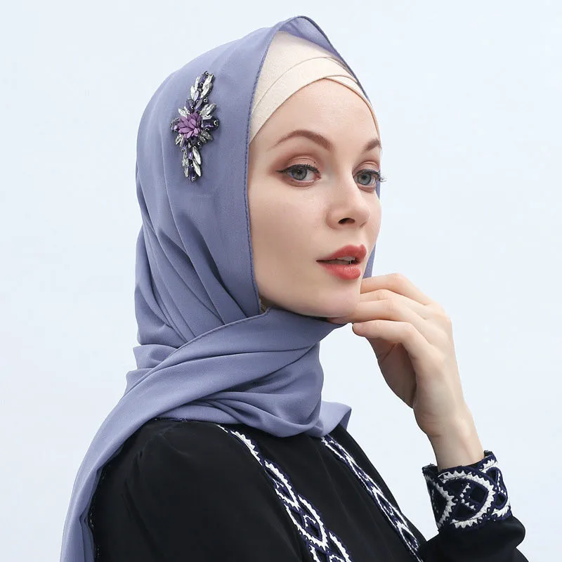 

Fashion Muslim Hijab Chiffon Jilbab Rhinestone Muslimah Scarf Hijabs Abayas for Women Headscarf Turban Hoofddoek Islamic Scarves