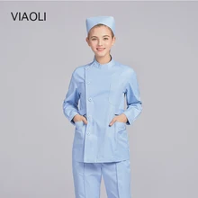 Viaoli, Женская медицинская одежда для медсестры, больничные хирургические костюмы, скрабы для кормления, униформа для салона красоты, Женское пальто с длинным рукавом+ штаны