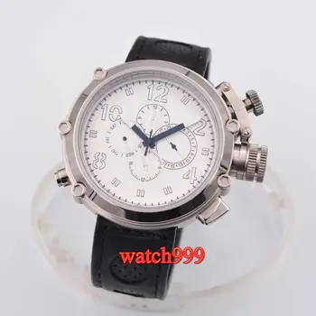 

50mm Parnis Big Face White Dial Leather Strap Automatic Men's watch Luminous Mechanical watches
