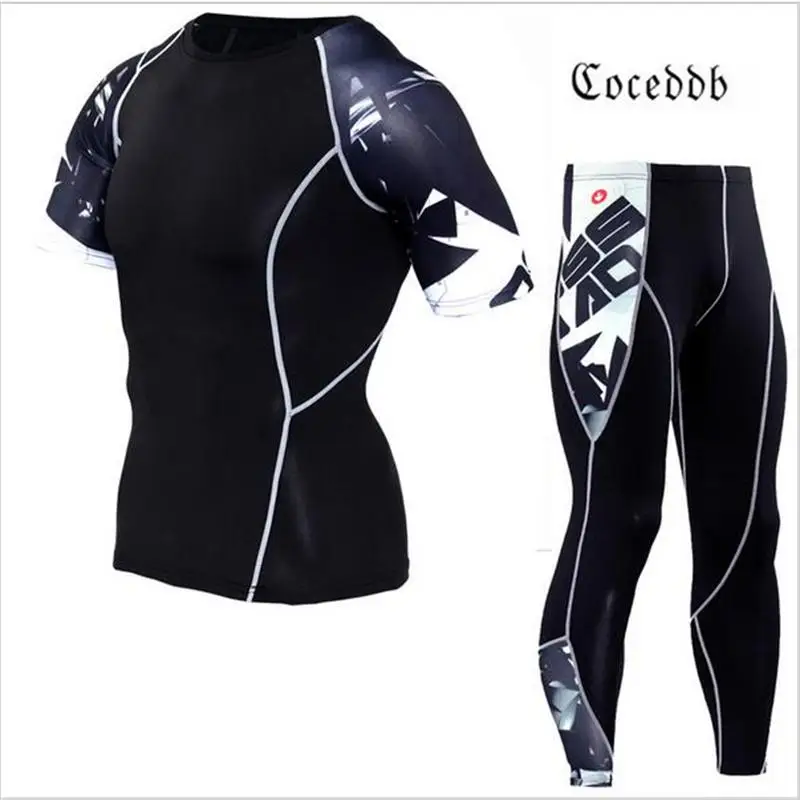 

Men Compression Shirts MMA Rashguard Keep Fit Fitness short Sleeves Base Layer Skin Tight Weight Lifting Elastic Mens T Shirts