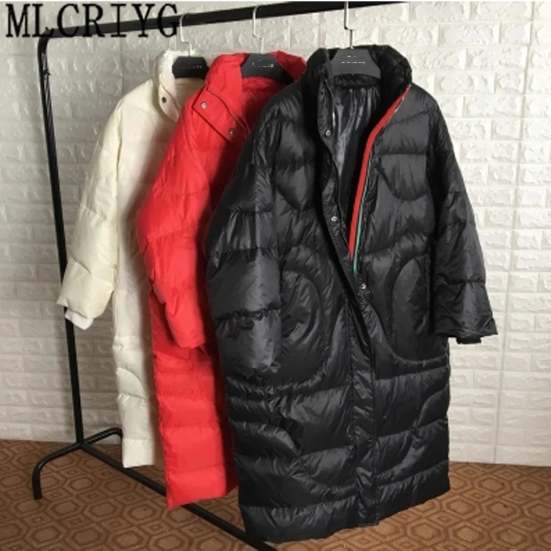 

White Goose Down Jacket Female Long Coat 2019 Women Winter Loose Casual Windproof Parka Warm Jackets Chaqueta Mujer LX317