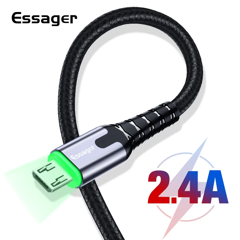 Essager LED المصغّر usb كابل بيانات الشحن السريع سلك الحبل 2 m 3 m سلك Microusb كابل الشاحن لسامسونج Xiaomi LG شاحن هاتف محمول يعمل بنظام تشغيل أندرويد