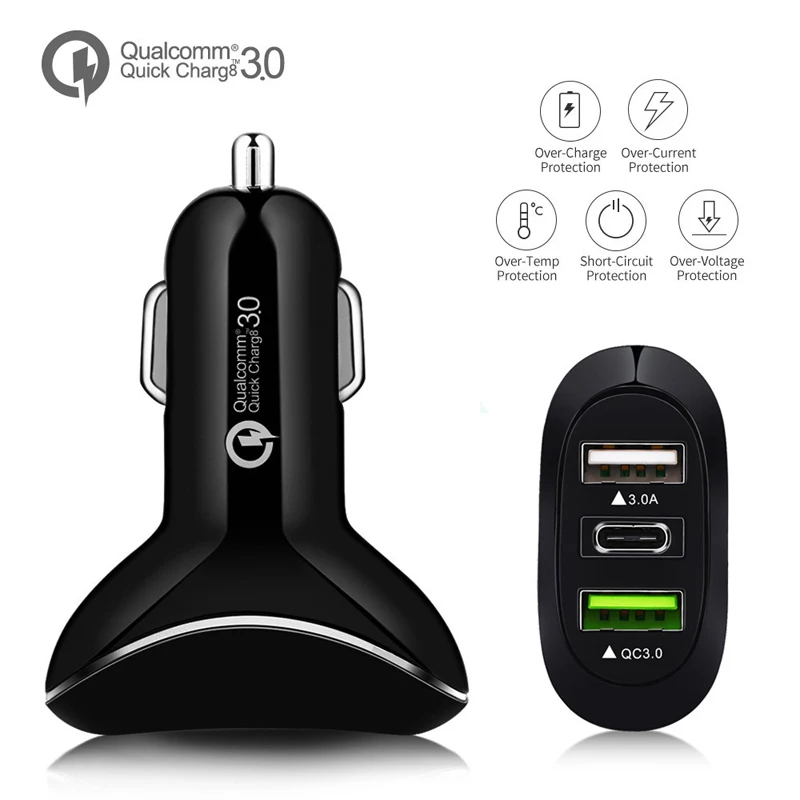 CHARMOON Quick Charge QC 3,0 USB Автомобильное Зарядное устройство USB-C автомобиля мобильный телефон Зарядное устройство с зарядный кабель для Samgsung S8Fast тип C