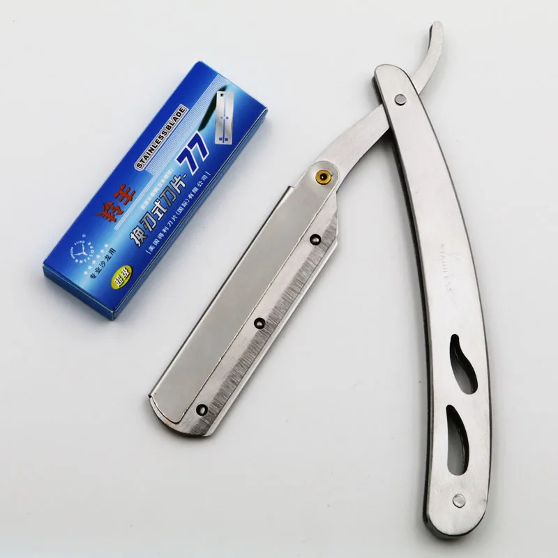 1 Набор, мужские прямые парикмахерские стальные бритвы, складной нож для бритья, инструменты для удаления волос с 10 лезвиями 77-03
