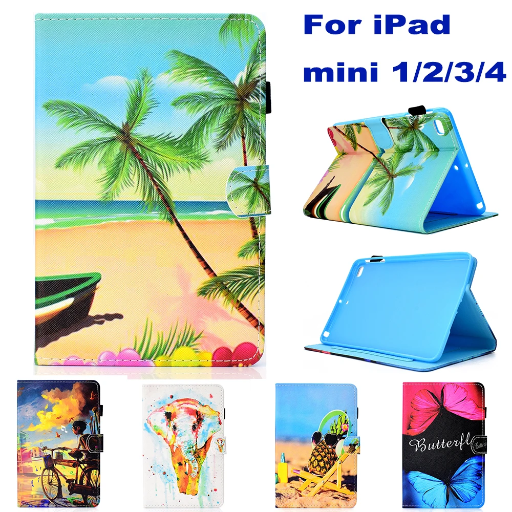 

Fashion Cartoon Pattern Tablet PC Wallet Card Slot Case for Apple ipad mini 1/2/3/4 Case Stand Flip Cover coque para capa mini4