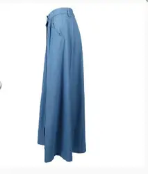 Женская новая мода весна лето юбка женская однобортная джинсовая юбка Повседневный стиль Высокая талия длинная юбка (синий