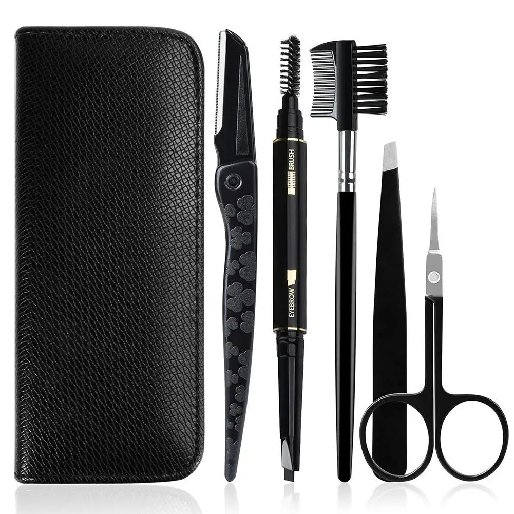 5 pcs/set Eyebrow Pen Trimmer Tweezer Scissor Shaver Comb Kit Eye Brow