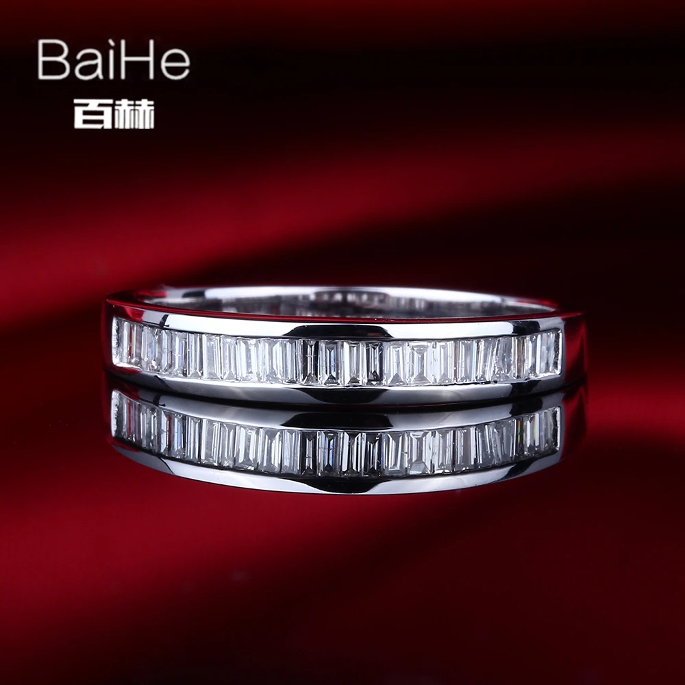 BAIHE подлинной стерлингового серебра 925 0.29CT H/SI в стиле &quotбагет&quot Природные Алмазы