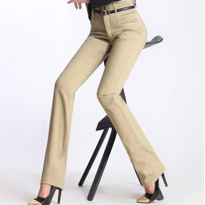 Beste Lente en zomer nieuwe katoenen stretch casual broek hoge taille losse rechte lange broek flare Boot Cut Broek plus size 6xl