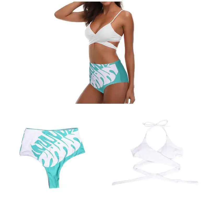 

HOT Ladies Swimsuits Solid Color Sling Cross Bikini Printed Briefs Swimwear for Summer HV99