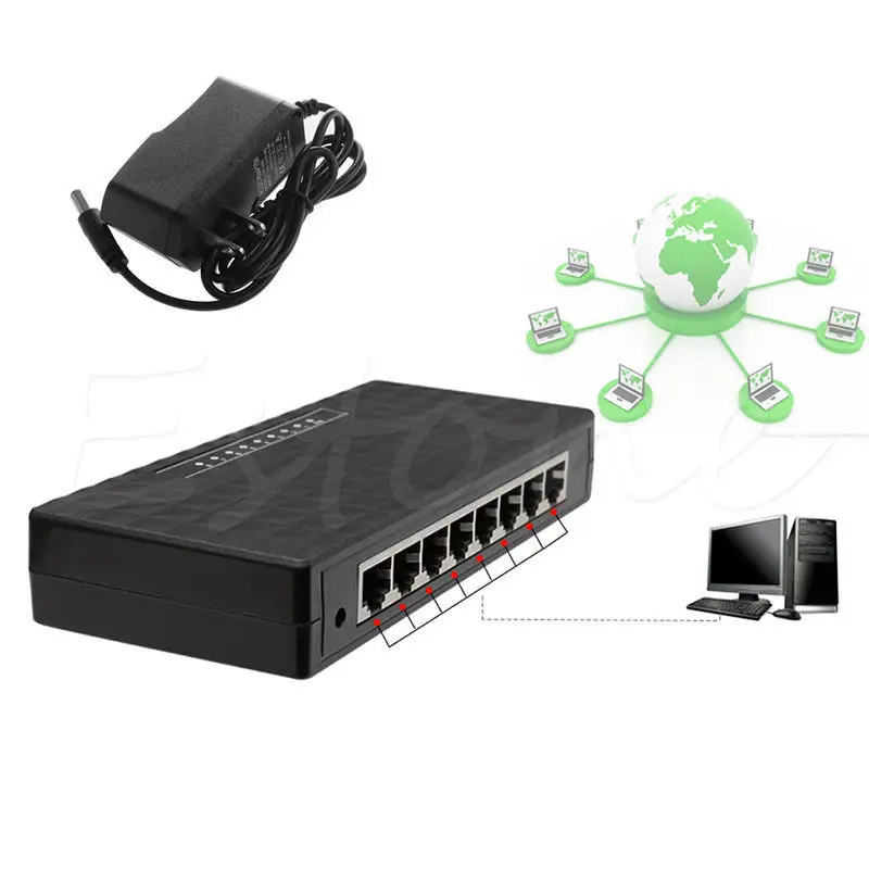 

US Plug 8-Port RJ45 10/100/1000 Mbps Gigabit Ethernet Desktop Switch Network