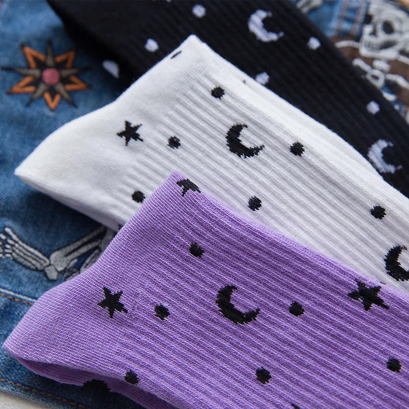 Корейские модные дизайнерские носки со звездами и луной, женские счастливые носки, осенние носки для скейтборда, женские хлопковые носки harajuku