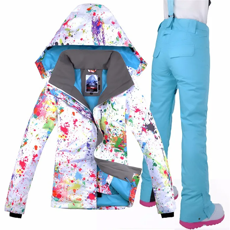 GSOU الثلوج العلامة التجارية بدلة تزلج النساء للماء التزلج سترة + على الجليد السراويل الشتاء في الهواء الطلق على الجليد دعوى مجموعة الثلوج الم...