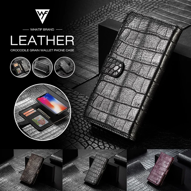 

Crocodile Grain Leather Wallet Case for iPhone XS Max XR X 7 8 Plus Detachable Flip Card Holder Cover for Samsung S9 Plus Note 9