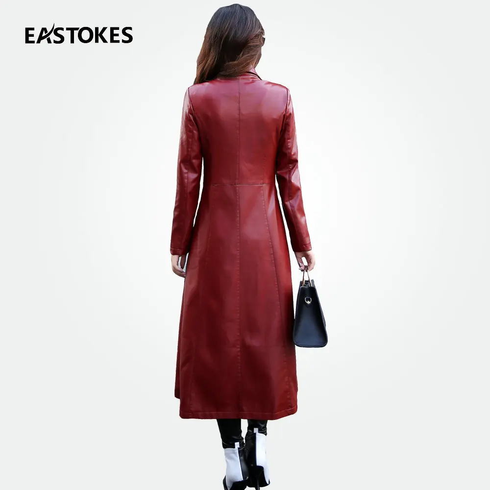 Модная женская X-Длинная кожаная куртка с карманами, женская кожаная ветровка, приталенное Женское пальто из искусственной кожи M-5XL