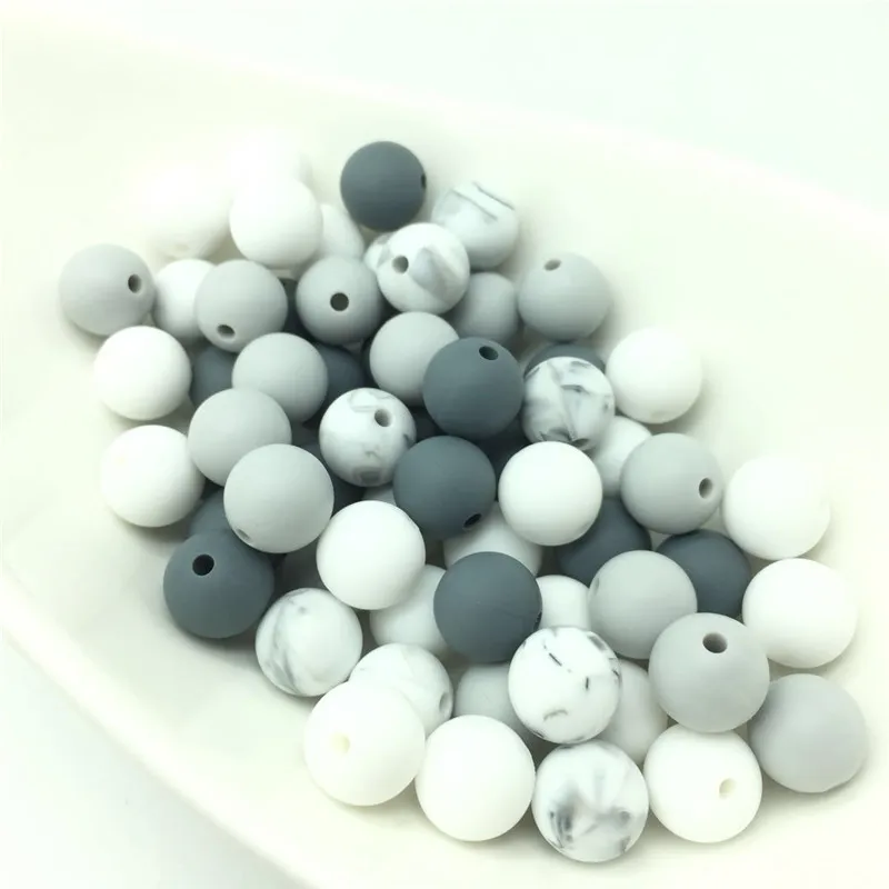 

Baby Pacifier Chain Silicone Round Beads 40 PCS 12MM Monochrome Colors Beads Baby Rattle Nursing Necklace Silicone Round Balls