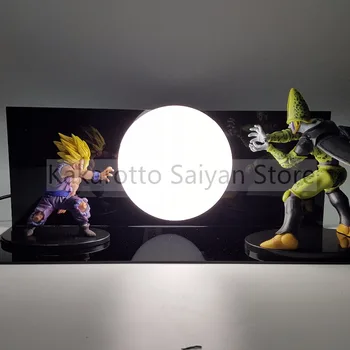 

Dragon Ball Z Action Figures Son Gohan vs Cell Super Saiyan Anime Dragon Ball Z PVC Model Toy DBZ +Bulb+Base