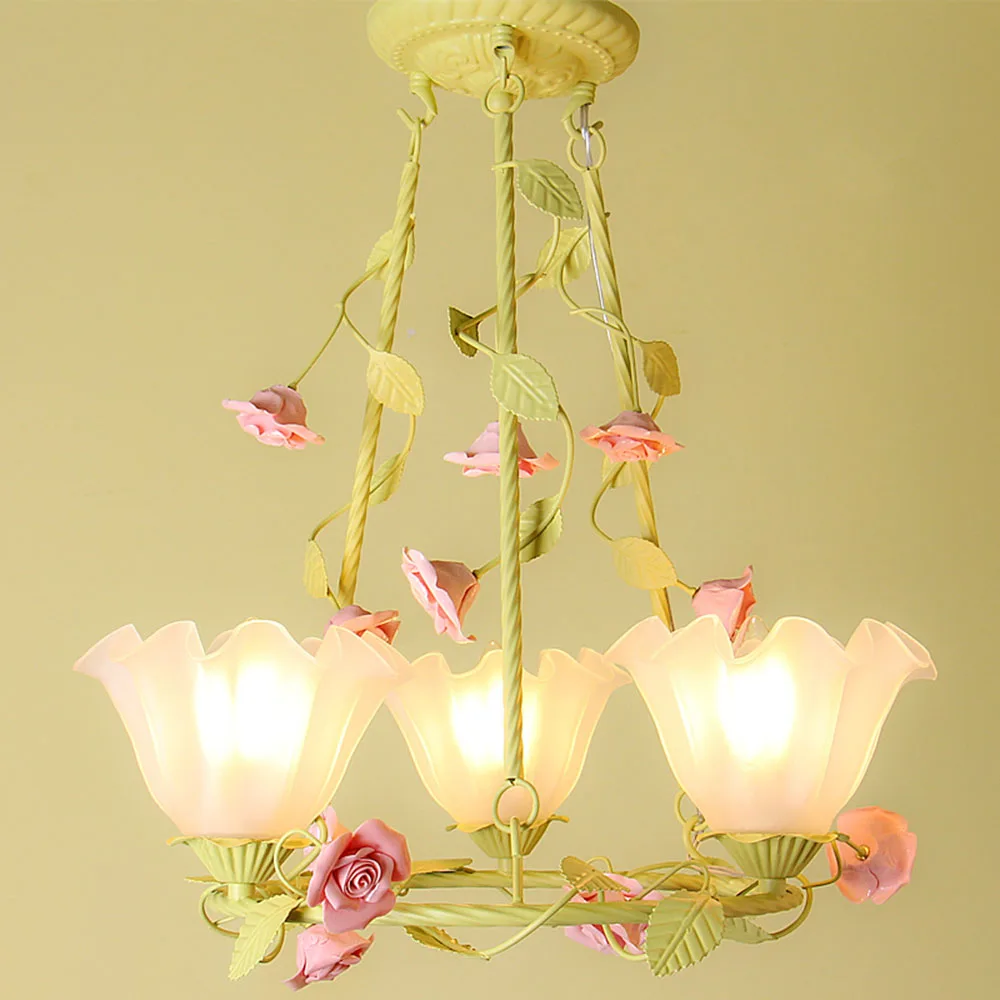 

Flower Chandelier LED Wrought Iron Nursery Light 110-220v Loft Home Lighting Warm Pink Lustre Chandeliers Luminaria