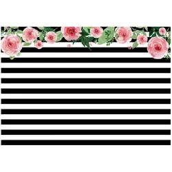 7x5ft фотографии фонов черно-белую полоску акварель розовый цветок баннер на день рождения вечерние свадебные душ decorati