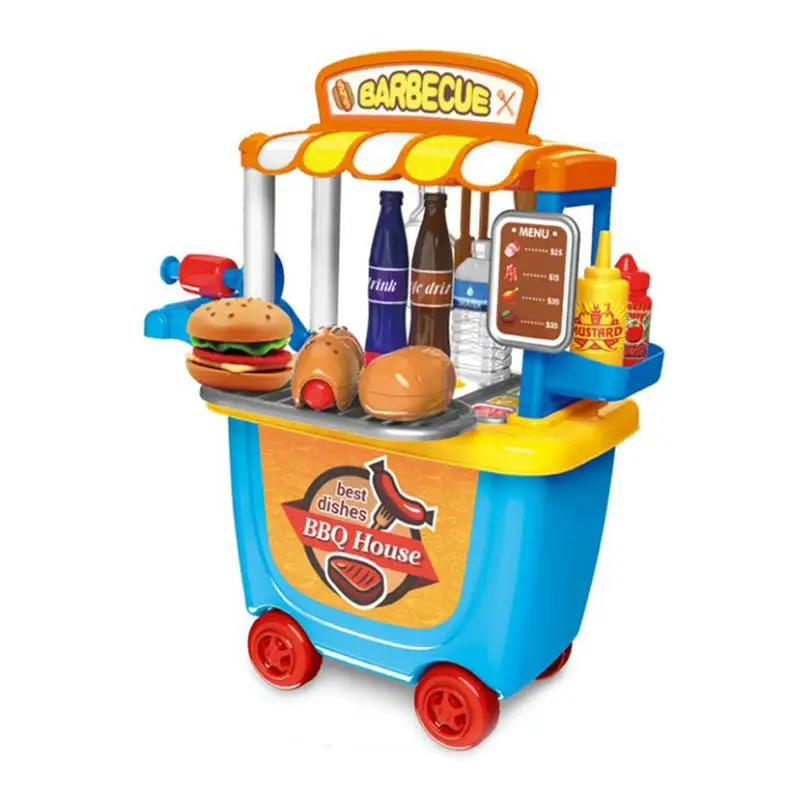 Игровой домик игрушки маленький супермаркет игрушечная тележка ведро моделирование гриль тележка детские развивающие игрушки рождественские подарки - Цвет: Barbecue car