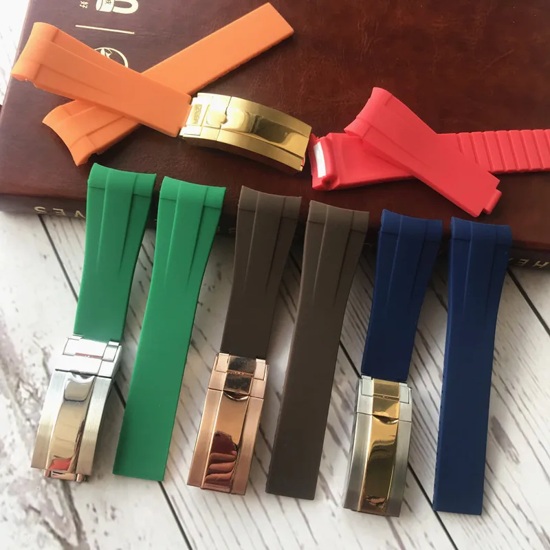

20mm Rubber Silicone Watchband Combination Buckle Watch Strap Fit for Role Daytona Submariner DEEPSEA GMT OYSTERFLEX