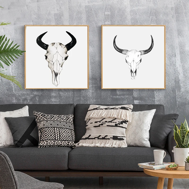 RELIABLI Арт холст Картины рогатый черепа фотографии Nordic Стиль Плакаты дома Wall ART