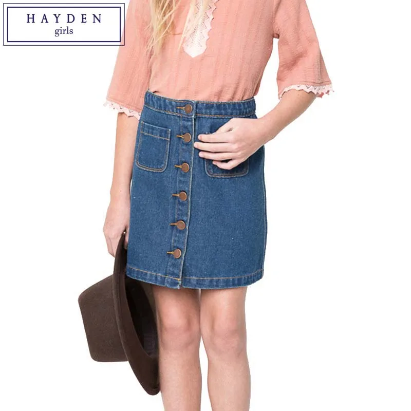 

HAYDEN Girls Jean Skirts Knee Length A Line Jeans Button Up Skirt for Teenage Girls Age 7 to 14 Years Brand Designer Clothes