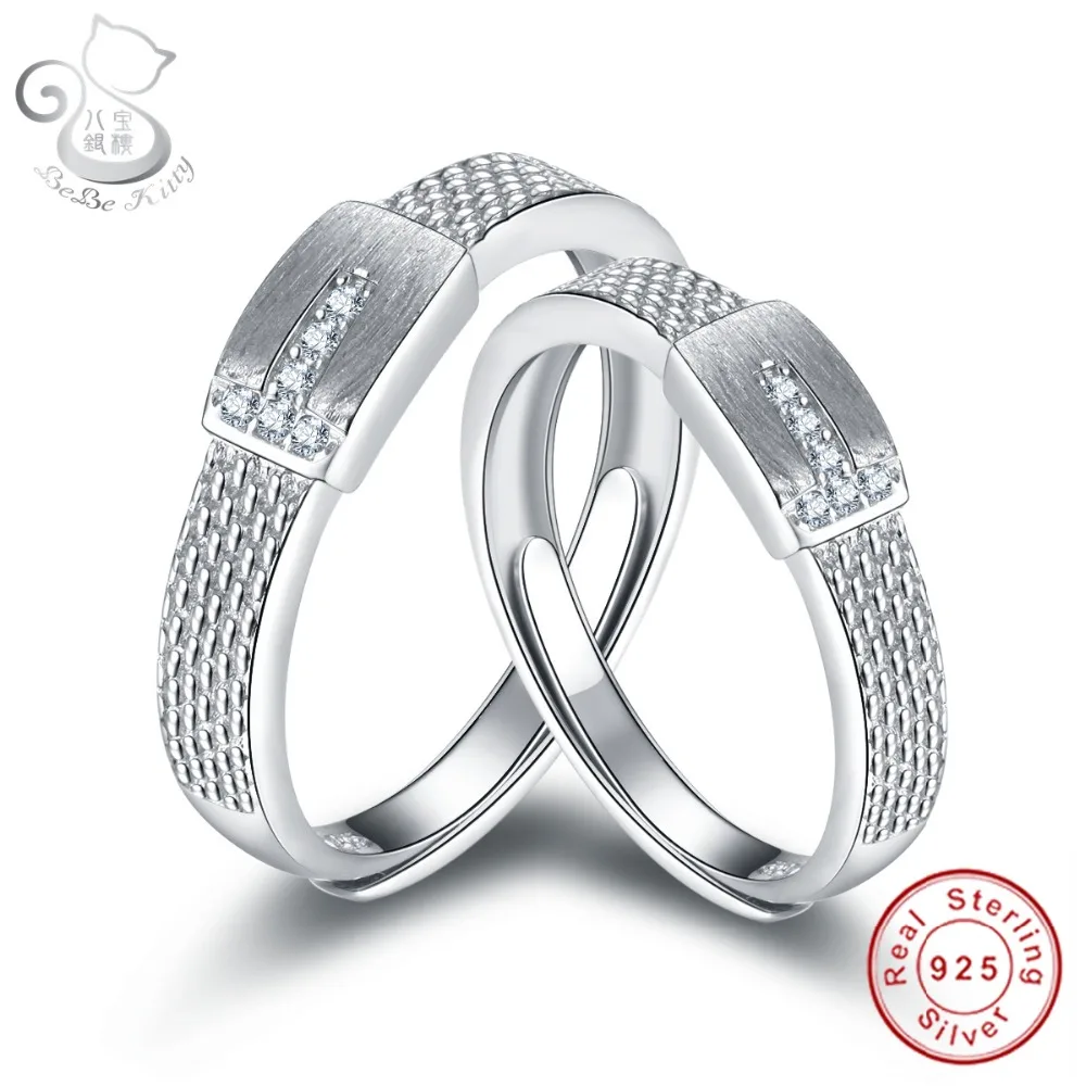 50% скидка 925 стерлингов Серебряные кольца для Для мужчин и Для женщин обручальное влюбленных Мода Кристалл пара кольцо Анель де Прата циркон
