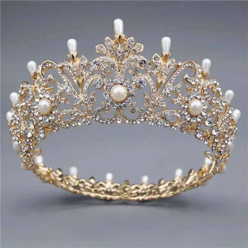 

Baroque Vintage Bridal Crown for Women Headband Rhinestone Pearls Flower Headdress Wedding Hair Circle Tiaras and Crowns