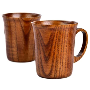 

Solid Jujube Mug Wooden Coffee Beer Mugs Wood Cup Handmade Tea Cup With Handle Set of 2