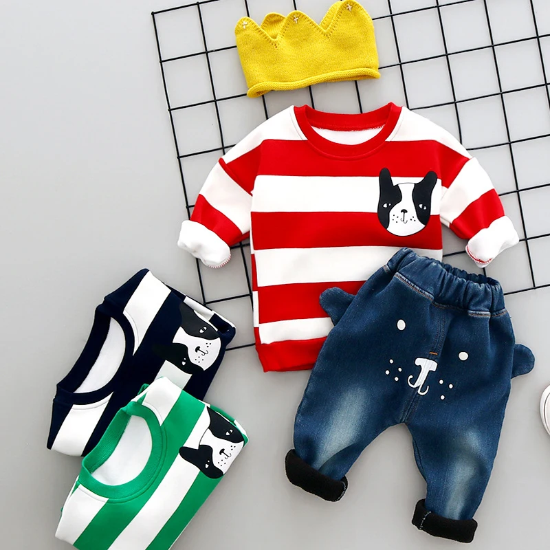 

2Pcs Baby Sets Navy Stripes Unisex Infant Clothes Sport Style Autumn Winter Warm Baby Clothes Cotton Shirts+Casual Pants Deal