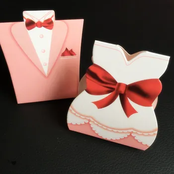 

100pcs Pink Dress Wedding Candy Box 50pcs Bride 50pcs Groom Wedding Favor Gift Boxes Wedding Decoration