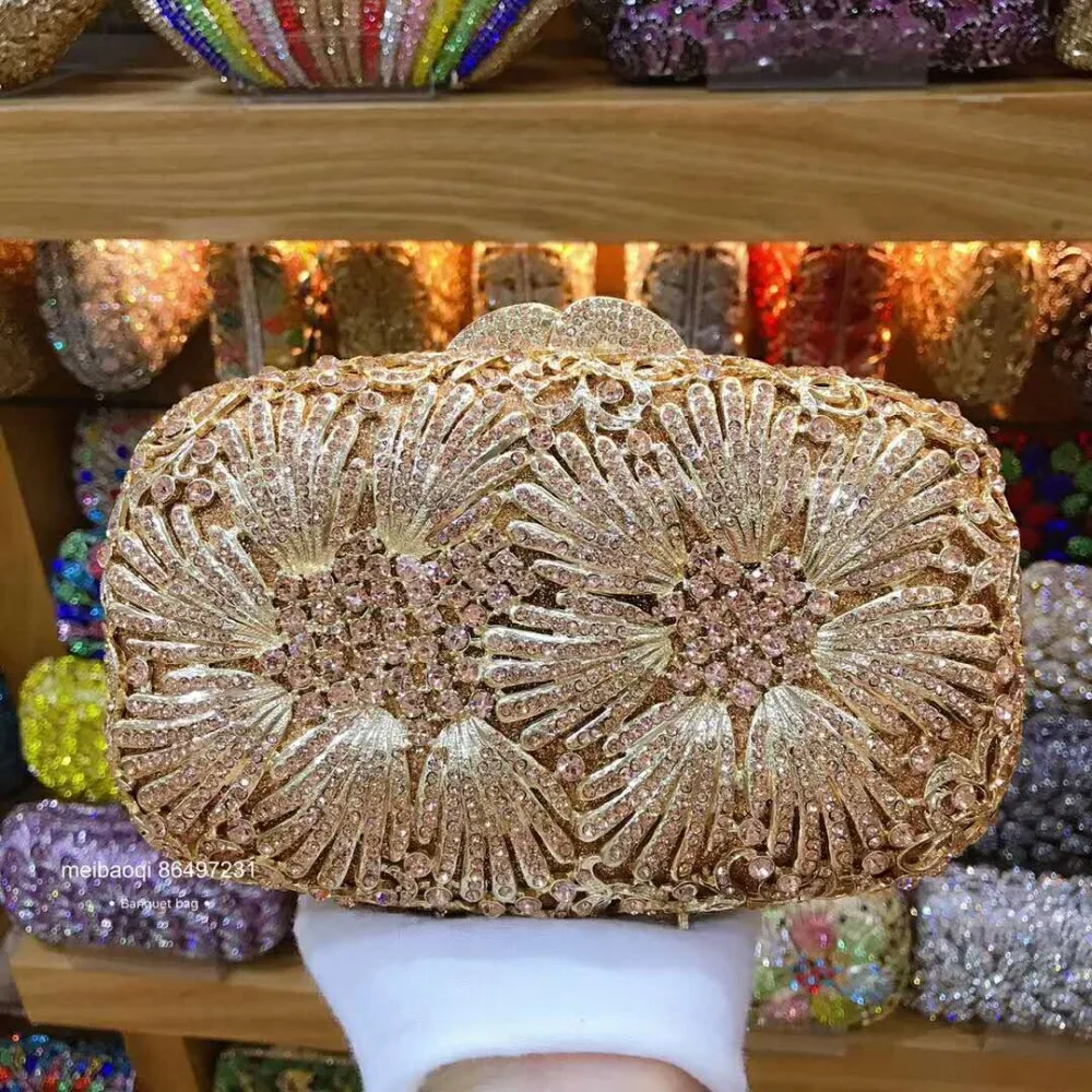 

XIYUAN champagne Crystal evening bag multicolor Diamond Prom Wedding Bride Clutch Dinner bag Female Prom clutch night Purse gold