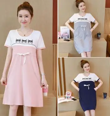 Hot Selling Short-sleeve Long Breastfeeding Dress 2019 Summer Korean Stitching Tether Nursing Dress for Pregnant Women QL8873