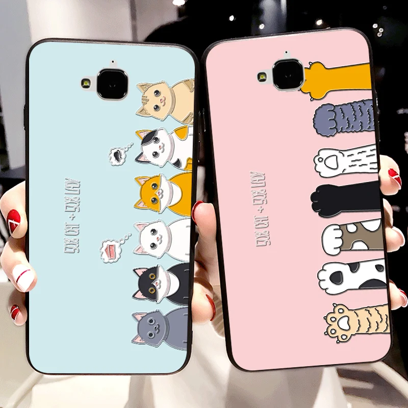 

Luxury Fashion Cases For Huawei Honor 4C 5C 6C Pro GR3 GT3 Cartoon cat Animal character cover For Huawei Mate 7 8 9 Pro