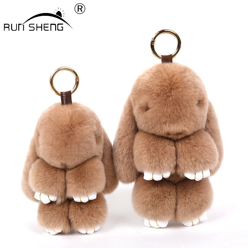 2017 New Cute Mini Fluffy Bunny Keychain Rabbit Fur Pompoms Key Chain