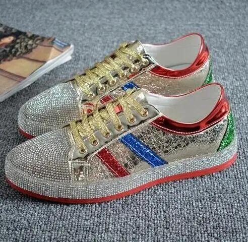 

High Quality Fashion men rhinestone gold silver red mixed colors causal shoes loafers for mens driving bottom rubber anti-slip