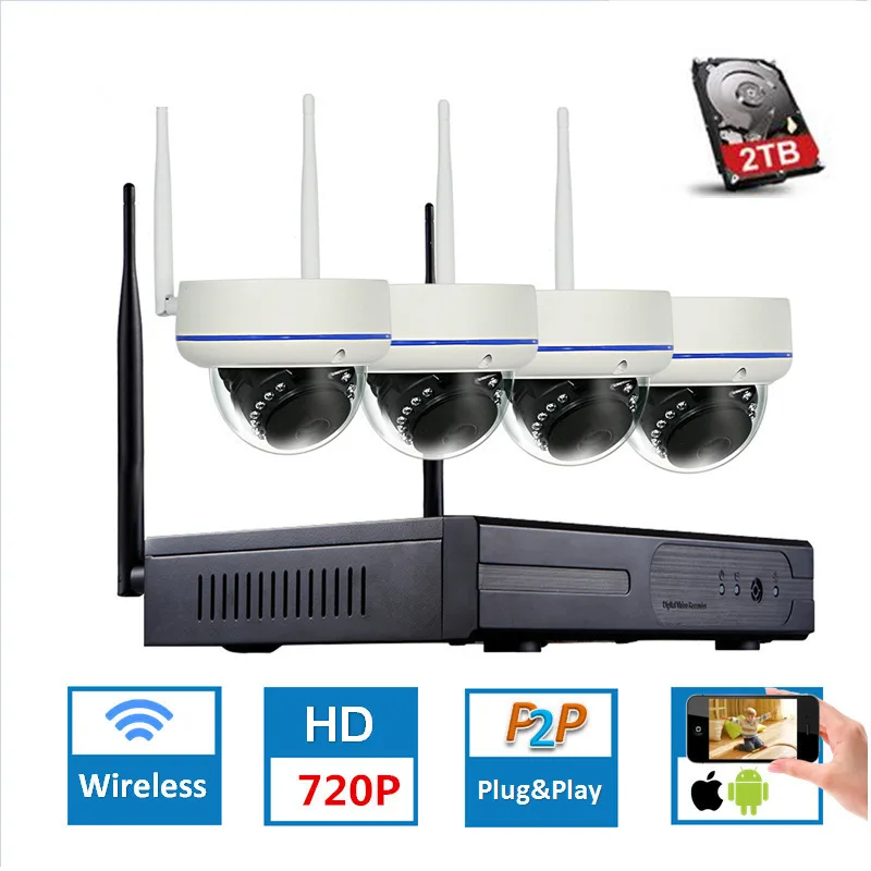 4CH 720P HD Беспроводная CCTV система купол Водонепроницаемый Vandal wifi NVR IP камера IR-CUT