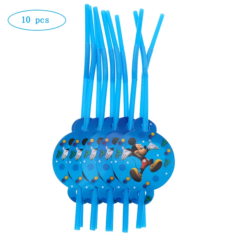 Микки Маус тема вечерние стакан с соломинкой тарелка воздушный шар салфетки попкорн коробка баннер для вечеринки в честь Дня Рождения украшения детский Душ Поставки - Цвет: straw 10pcs