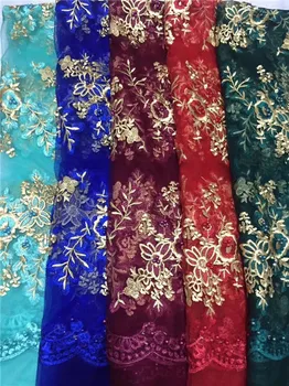 

High quality Nigerian lace fabrics for wedding 2017 Latest african french lace fabric with beads gold red green white wine red