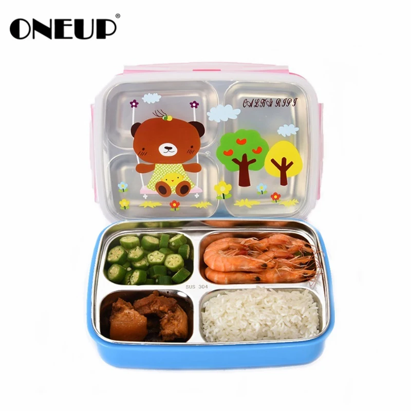 ONEUP bento font b Lunch b font box 304Stainless steel cute cartoon Kids Portable Picnic School