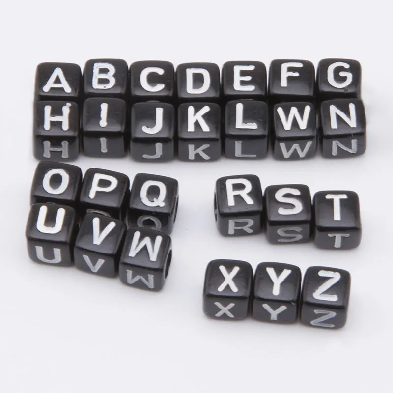 

200Pc Mixed Alphabet Black Cube Letters BabyTeether Baby Bead Acrylic Letters For Handmade DIY Baby Name Bracelet Plastic Beads
