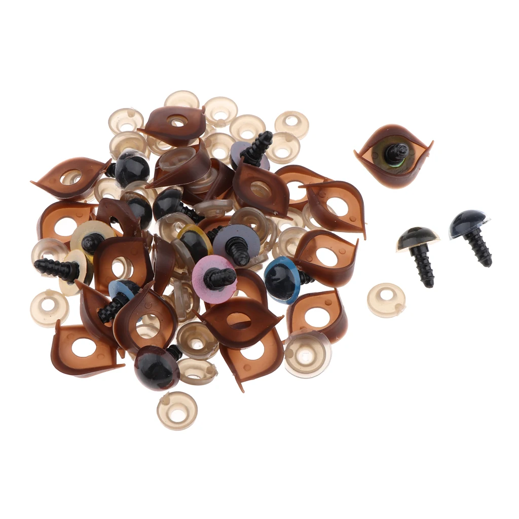 100Pcs Colorful Plastic Safety Eyes with Washers & Eyelid for Teddy Bear, Stuffed Animal Doll, Puppet Making Sewing Craft 14mm
