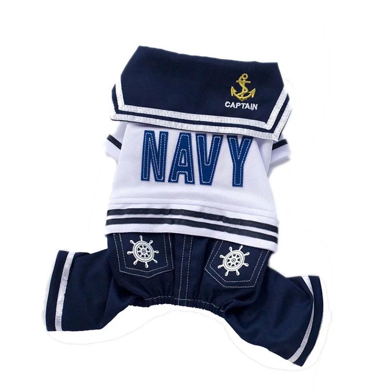 SYDZSW Pet Dog Costume Classic Navy Captain Small Dog Jumpsuit Overalls Chihuahua Dog Coat Puppy Pet Clothes in Spring Summer1