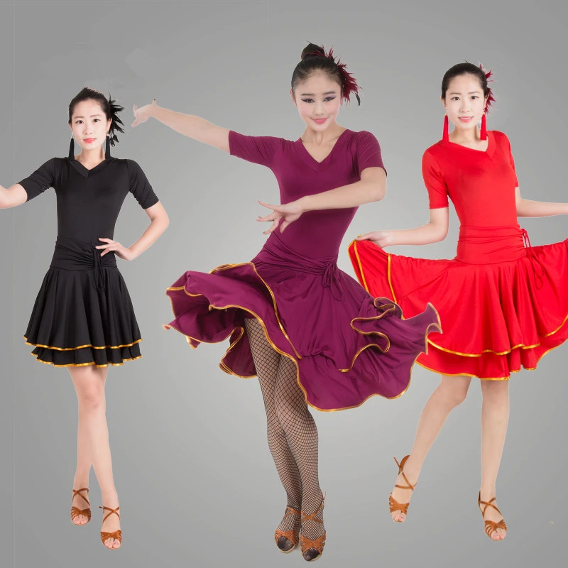 2018 profesional tango salsa manga corta cuello pico vestido de baile mujeres baile de vestidos traje de latino|Latín| -