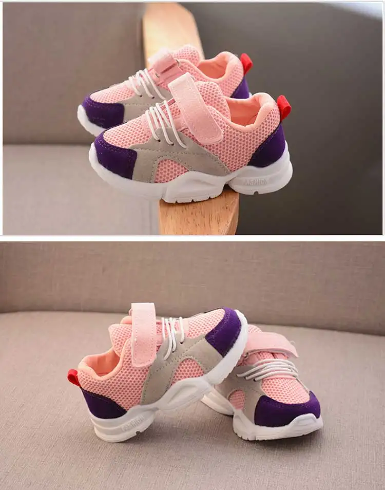 Children shoes 2019 new breathable mesh girls & boys running shoes patchwork PU children tennis sneakers kids athletic shoes (31)