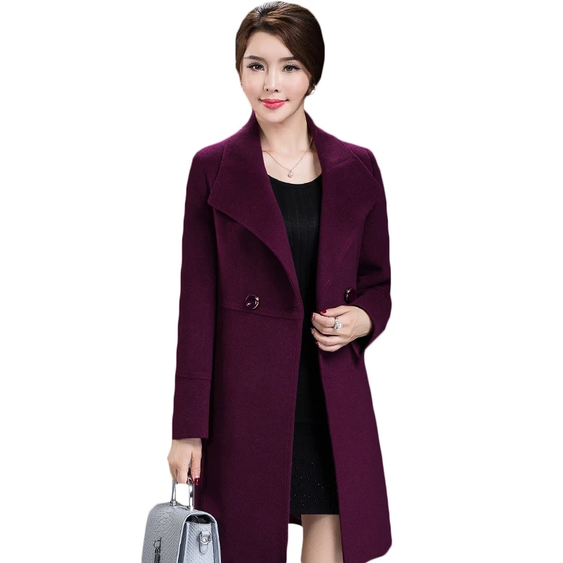 Women's Loose Plus Size Clothing Autumn Winter Fashion Turn Down Collar Double-breasted Slim Wool Trench Coat Jacket XH598