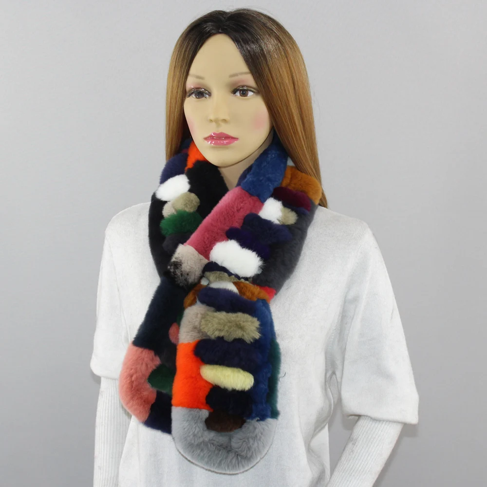 Women Genuine Rex Rabbit Fur Scarves Winter Warm 100%natural rabbit Fur scarf Fashion Females Real Fur Neckerchiefs